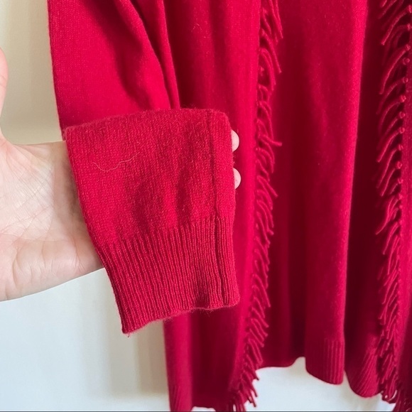 FENN WRIGHT MASON Red 100% 2-Ply Cashmere Open Cardigan with Fringe - Picture 4 of 10